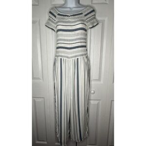 Abercrombie Kids Blue & White Crop Pants One-Piece Jumpsuit Pockets - Size 15/16